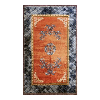 1920s Orange Pictoral Field Greek Key Antique Chinese Art Deco Wide Gallery Rug For Sale