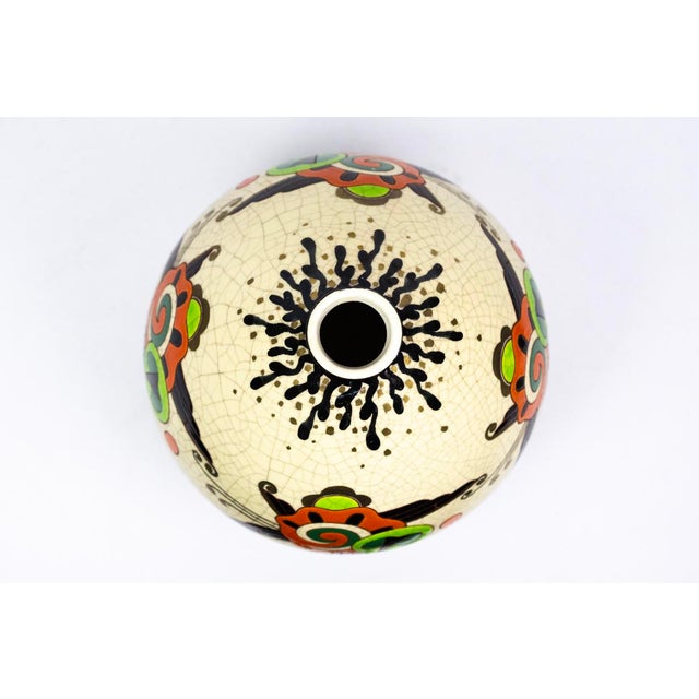 Art Deco Vase in Crackle-Glazed Ceramic with J. Martinache Decoration from Orchies Factory, France, 1930s For Sale - Image 6 of 16