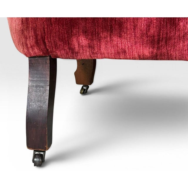 Antique Victorian Carved Walnut Triple Back Cranberry Velvet Settee For Sale - Image 16 of 18