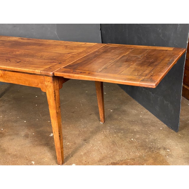 Large French Farm Table of Cherry Wood With Two Draw Leaves For Sale - Image 11 of 14