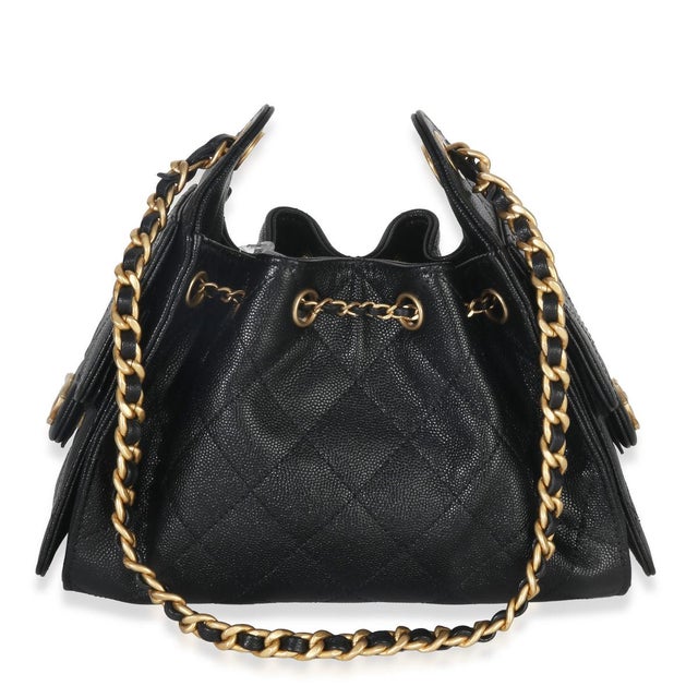 Chanel Black Quilted Caviar Mini Chanel 25 Hobo Handbag For Sale - Image 4 of 9