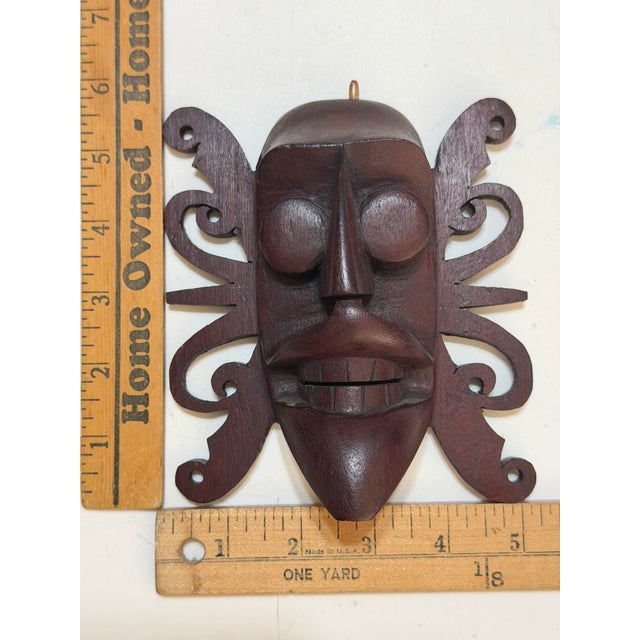Traditional Vintage Indonesian Borneo Dayak-Style Hand-Carved Wood Wall Mask For Sale - Image 3 of 7
