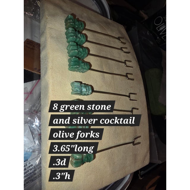 1960s Green Onyx Mexican Cocktail Olive Picks - Set of 8 For Sale - Image 4 of 6