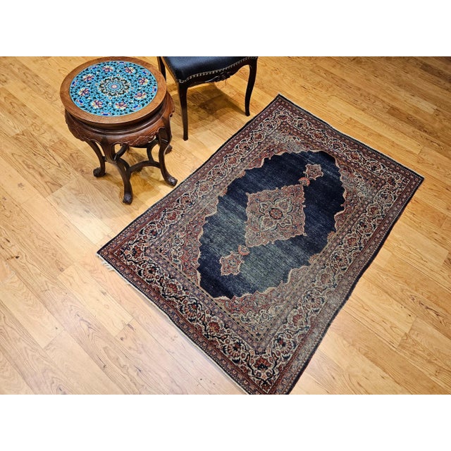 Vintage Persian Kashan Area Rug, Hand-Knotted Wool, Navy, Ivory For Sale - Image 12 of 12