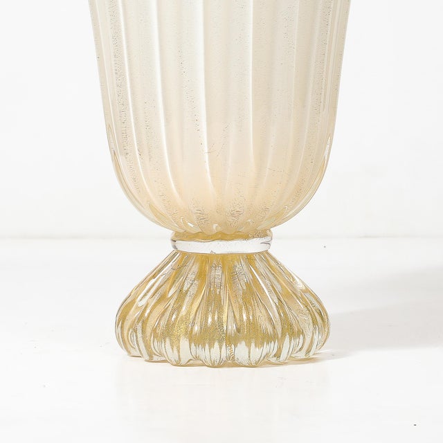 Modernist Hand-Blown Murano Pearlescent Glass Vase W/ 24 Karat Gold Flecks For Sale - Image 11 of 18