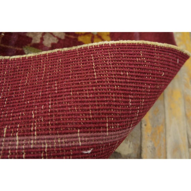 Raspberry Red 1920s Deep Red Field Floral Greek Key Antique Chinese Art Deco 8'10" X 11'6" Rug For Sale - Image 8 of 9