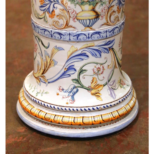 Early 20th Century Early 20th Century Italian Faience Pedestal Column With Hand Painted Decor For Sale - Image 5 of 12