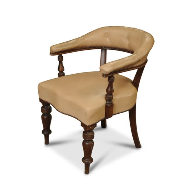19th Century Cream Leather Buttonback Open Frame Armchair For Sale - Image 3 of 5