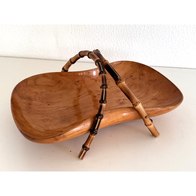 Mid-Century Italian Nutwood and Bamboo Basket, 1970s For Sale - Image 10 of 17