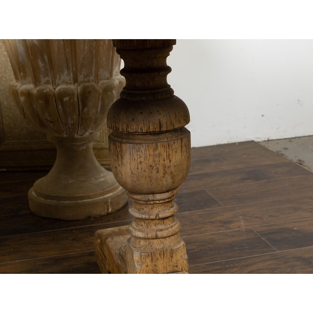 French 19th Century Bleached Oak Farm Table with Trestle Base and Baluster Legs For Sale - Image 4 of 12