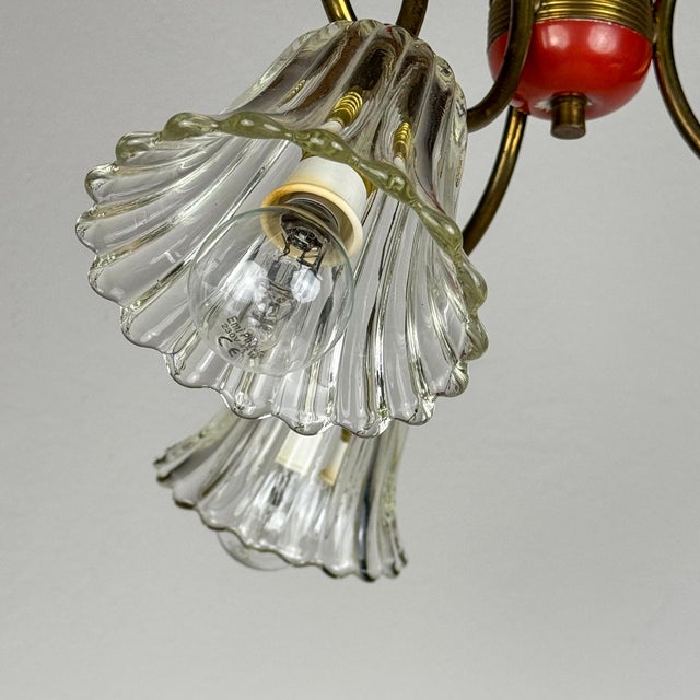 Vintage Murano Glass and Brass Chandelier, Italy, 1950s For Sale - Image 15 of 18