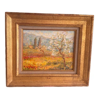 Vintage French Impressionist Style Landscape Painting by Corinne Giusti - Framed Original Oil For Sale