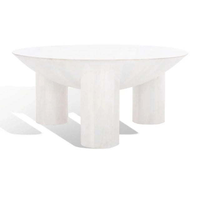 Calhoun Round Wood Coffee Table - White Wash For Sale - Image 10 of 10