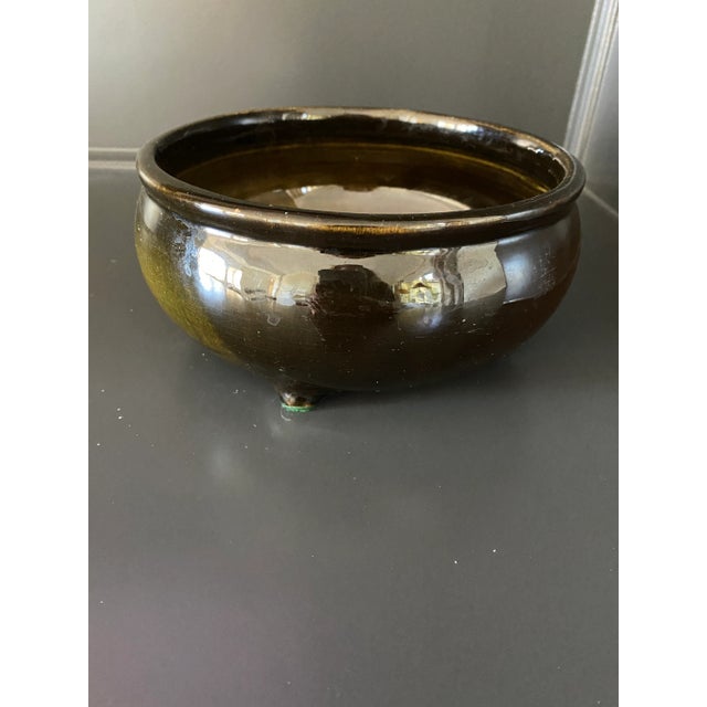 Mid 20th Century Vintage McCoy Mid-Century Chocolate Brown and Bronze Glaze Footed Bowl For Sale - Image 5 of 9