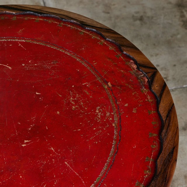 Round Red Leather-Top Occasional Table For Sale - Image 11 of 15