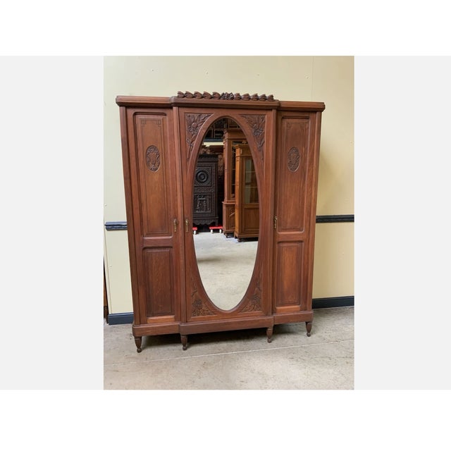 Antique Art Nouveau Wardrobe with Linen Compartments, 1910 For Sale - Image 3 of 11
