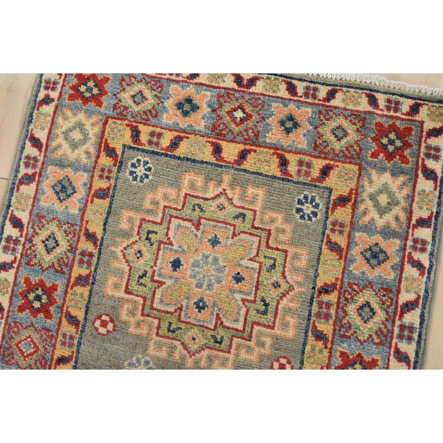 Kazak Runner 2’1” X 5’7” Gray Wool Tribal Hand-Knotted Oriental Rug For Sale In Philadelphia - Image 6 of 9