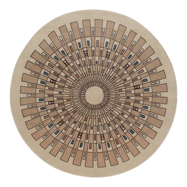 Rug & Kilim’s French Art Deco Style Circle Rug in Beige with Geometric Patterns - 11x11 For Sale