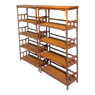 Vintage Coastal Rattan Low Etagere - a Pair For Sale