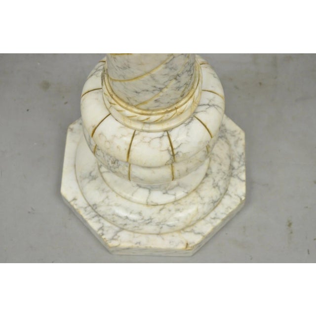 White Vintage Italian Classical Carved Marble Column Form Square Top Pedestal Stand For Sale - Image 8 of 13