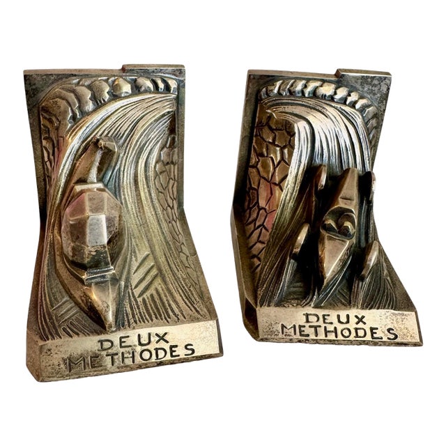 1930’s Deux Methodes Silver Plated Art Deco Book Ends For Sale