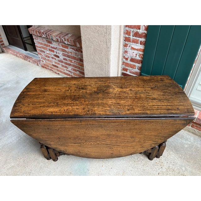 Antique English Wake Dining Table Drop Leaf Barley Twist Jacobean Oak Console For Sale - Image 16 of 18