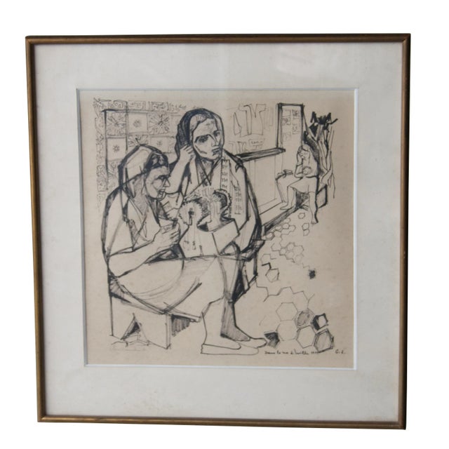 1950s Pen Drawing on Paper, France, 1950s For Sale - Image 5 of 6