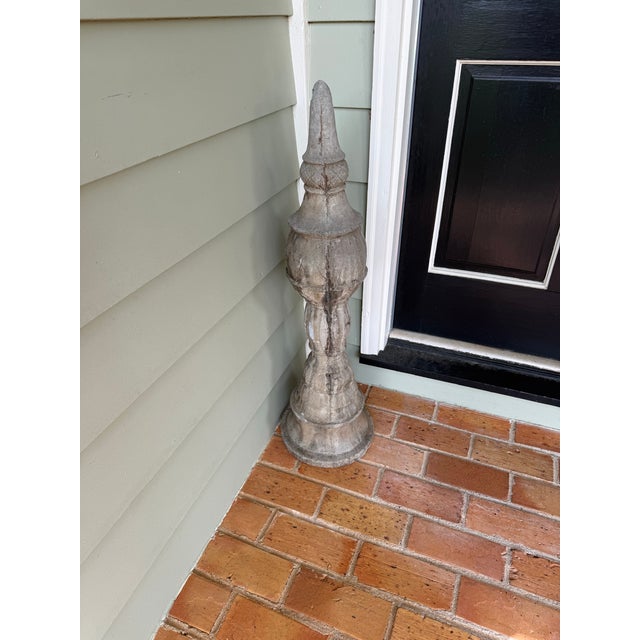 Pair of 36” Vintage Weathered Cast Stone Architectural Garden Finials For Sale - Image 4 of 4