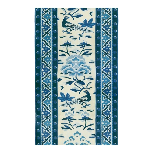 The House of Scalamandré Royal Peony Linen Print Fabric, Porcelain For Sale