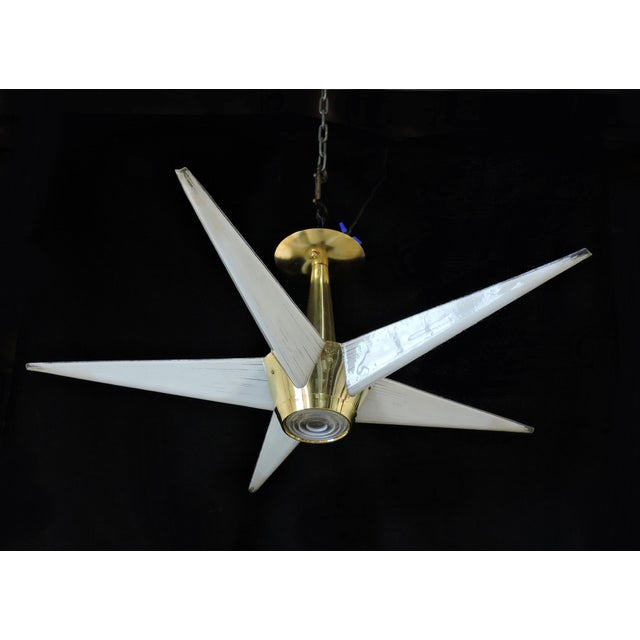 1950s Mid Century Modern Lightolier Starburst Claremont Chandelier, Brass & Glass For Sale - Image 10 of 10
