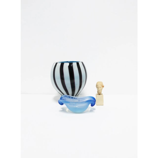 Glass Italian Murano Art Glass Vase in Black and White For Sale - Image 7 of 11