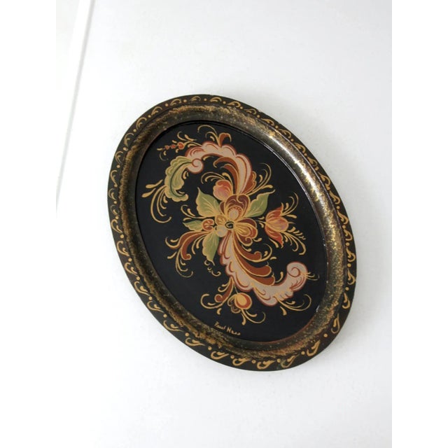 Farmhouse Vintage Hand Painted Rosmaling Wood Tray For Sale - Image 3 of 10