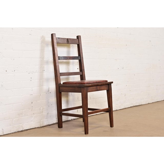 Roycroft Roycroft Antique Mission Oak Arts & Crafts Ladder Back Desk Chair or Side Chair, Circa 1900 For Sale - Image 4 of 12