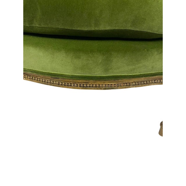 Green 1910s Louis XVI Style Giltwood Carved Bergere Chair With Green Velvet For Sale - Image 8 of 13