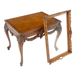 Removable Tray Top Pierce Carved Inlayed Walnut Side End Table Stand