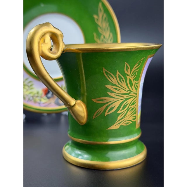 Antique French Hand-Painted Porcelain Cup and Saucer from Befos, 1800s, Set of 2 For Sale - Image 6 of 11