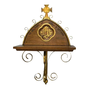 Antique Gothic Oak & Brass Communion Shelf 19th Century