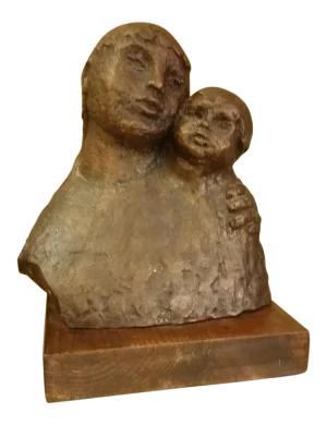 1968 Signed Bronze Mother & Child Sculpture