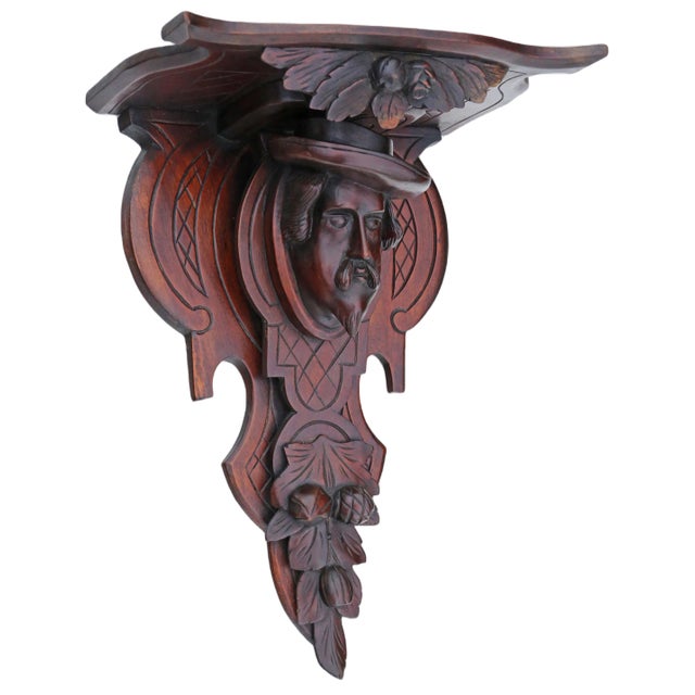 Antique Carved Walnut Clock or Decorative Item Wall Bracket Shelf, 19th Century For Sale