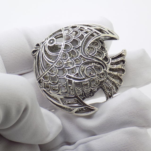 1980s Vintage Italian Handmade Silver Tropical Fish Figurine, Naples, 1980s For Sale - Image 5 of 14