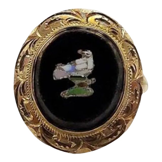 14K Micro Mosaic Bird Ring Size 5.5 For Sale