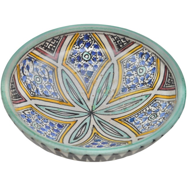 Ceramic Vintage Orange & Teal Moorish Floral Ceramic Bowl For Sale - Image 7 of 11
