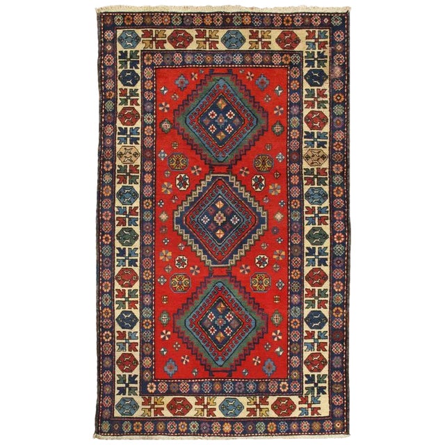 Vintage Kazak Red/Ivory Rug, 4' 4" X 6'11" For Sale