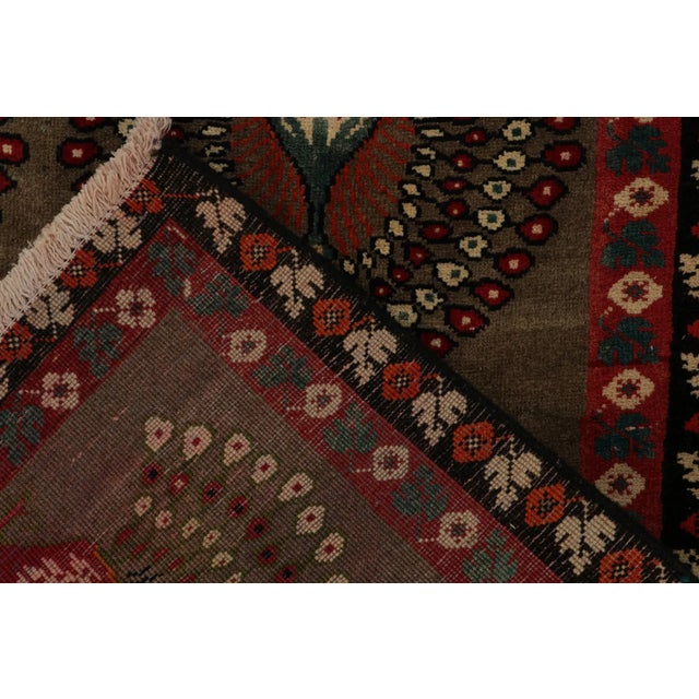 Textile 1950s Vintage Gabbeh Tribal Rug in Brown With Colorful Peacock Pictorial Patterns For Sale - Image 7 of 8