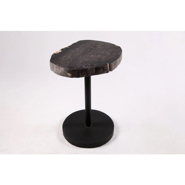 Contemporary Living Edge Petrified Wood Top W Black Metal Stand Accent Table or Side Table 55 For Sale - Image 3 of 5