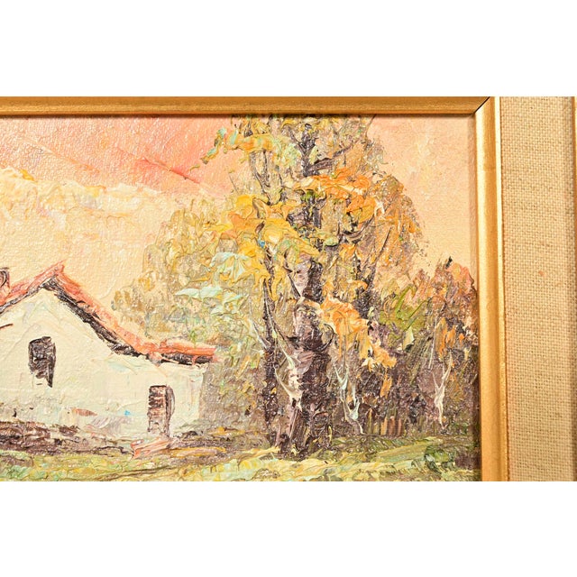 Original Artist Signed Impressionist Rural Landscape Oil on Canvas Painting of Cottage in Carved Giltwood Frame For Sale In South Bend - Image 6 of 12