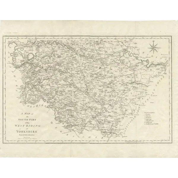 Antique map titled 'A Map of the South Part of the West Riding of Yorkshire from the best Authorities'. Original old...