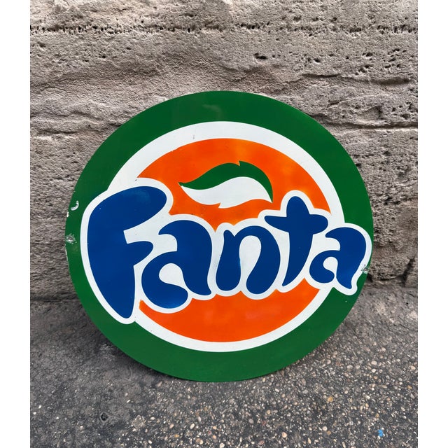 Vintage Fanta sign from the 1980s in enamelled iron with small signs of aging,Vintage Fanta sign from the 1980s in...