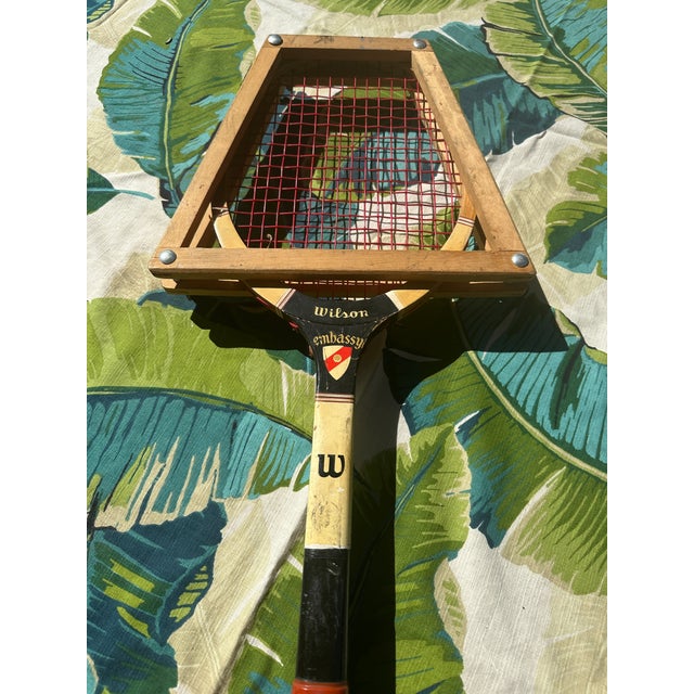 Wood Vintage Collection of Wilson Wooden Tennis Rackets With Blue Accents, Cover, and Guard For Sale - Image 7 of 8