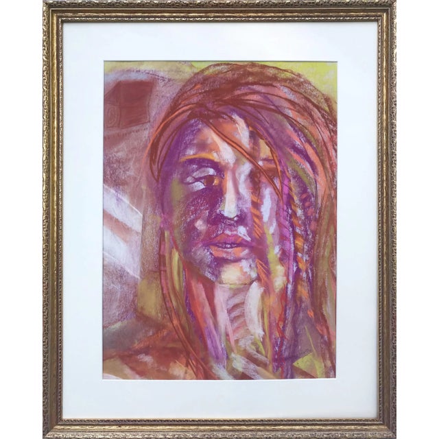 Purple Vintage Expressionist Pastel Portrait of a Woman by Gerard Haggerty For Sale - Image 8 of 8